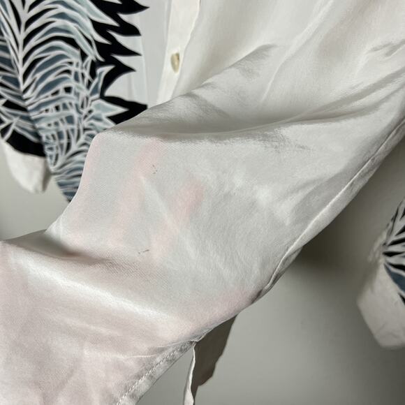 vintage 90s bob mackie white silk floral print collared button shirt blouse top - Picture 11 of 12